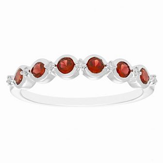 Boston Bay Diamonds Sterling Silver Gemstone & 1/10 Carat T.W. Diamond Stacking Ring