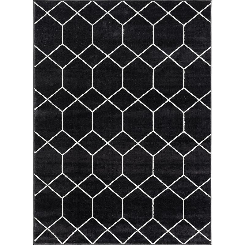 Madison Park Bianca Trellis Geometric Woven Area Rug, Black, 5X7 Ft