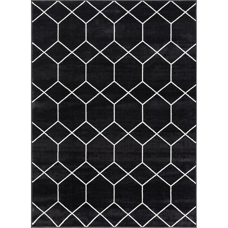 Madison Park Bianca Trellis Geometric Woven Area Rug, Black, 8X10 Ft