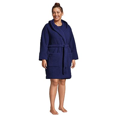 Plus Size Lands' End Sherpa Fleece Hooded Robe