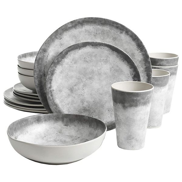 Gibson Home Granite 16 Piece Round Melamine Plate, Bowl, & Cup