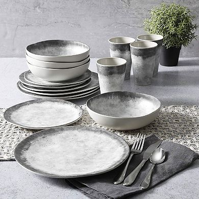 Gibson Home Granite 16 Piece Round Melamine Plate, Bowl, & Cup Dinnerware Set