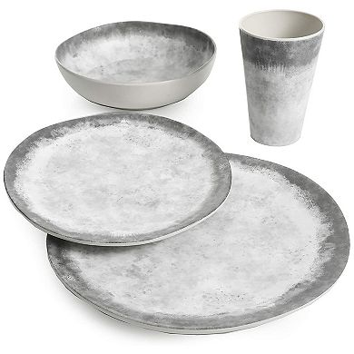 Gibson Home Granite 16 Piece Round Melamine Plate, Bowl, & Cup Dinnerware Set