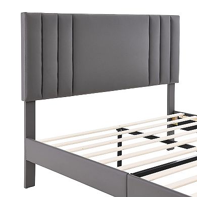 BIKAHOM Tufted Upholstered Platform Bed Frame w/Adjustable Headboard, King, Grey