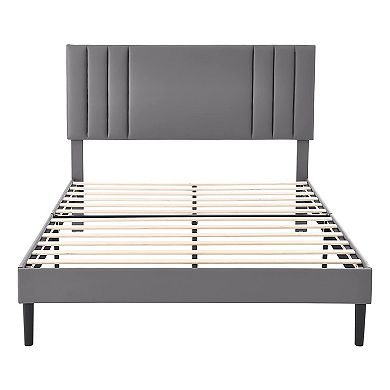 BIKAHOM Tufted Upholstered Platform Bed Frame w/Adjustable Headboard, King, Grey