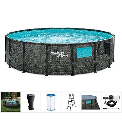 Summer Waves Elite 16ft x 48in Above Ground Frame Swimming Pool Set with Pump