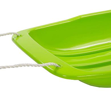 Lucky Bums Kids 48 Inch Plastic Snow Toboggan Sled w/ Pull Rope, Green (2 Pack)