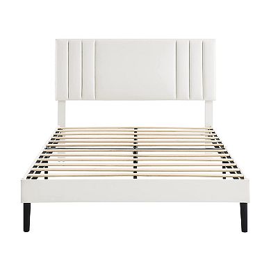 BIKAHOM Tufted Upholstered Platform Bed Frame w/Adjusting Headboard, Full, White