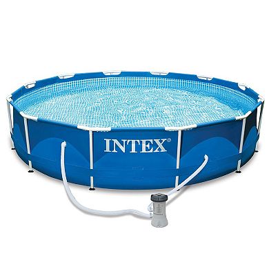 Intex 12' x 30" Metal Frame Round Swimming Pool w/ Filter Pump & 13' Pool Cover