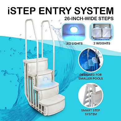 Main Access iStep Above Ground Pool Entry Steps Ladder w/ LED Light + 2 Weights