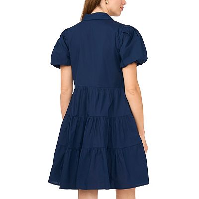 Women's MSK Short Sleeve Button Down Tiered Dress, Size: Large, Navy