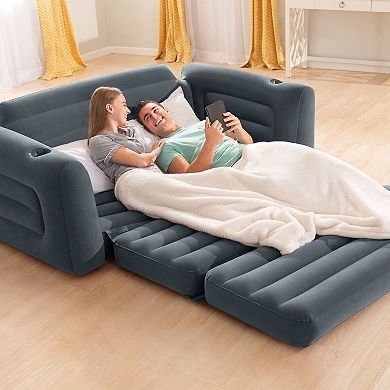 Intex Queen Size Inflatable Pull-Out Sofa Bed Couch and Chair Sleeper, Dark Gray