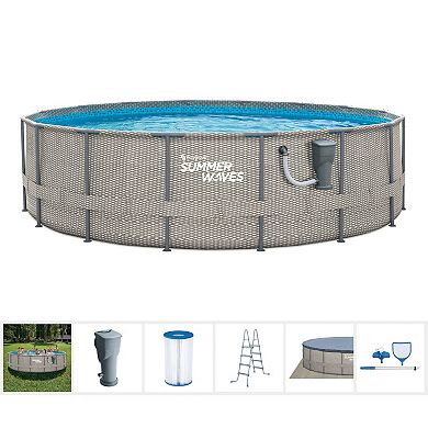 Summer Waves Active 16 Ft x 48 In Above Ground Frame Swimming Pool Set with Pump