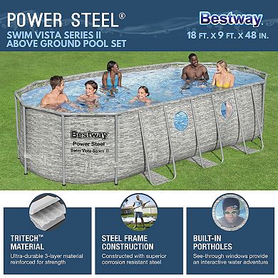 Bestway Power Steel Swim Vista 18' x 9' x 48" Above Ground Swimming Pool Set