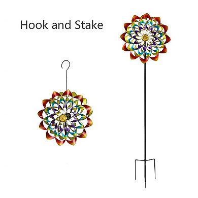 Hourpark Rainbow Series Outdoor Garden Decor Flower Wind Spinner, Multicolor
