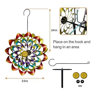 Hourpark Rainbow Series Outdoor Garden Decor Flower Wind Spinner, Multicolor