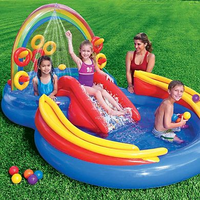 Intex 9.75ft x 6.3ft x 53in Rainbow Slide Kids Play Inflatable Pool Ring Center