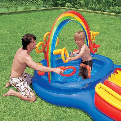 Intex 9.75ft x 6.3ft x 53in Rainbow Slide Kids Play Inflatable Pool Ring Center