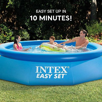 Intex Easy Set 10 X 30 Round Inflatable Above Ground Swimming Pool With Cover