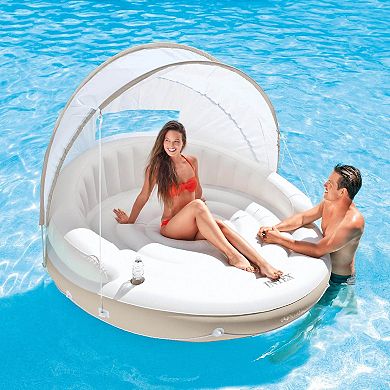 Intex Inflatable Canopy Island Float Lounge + AC Electric Air Pump w/ 3 Nozzles