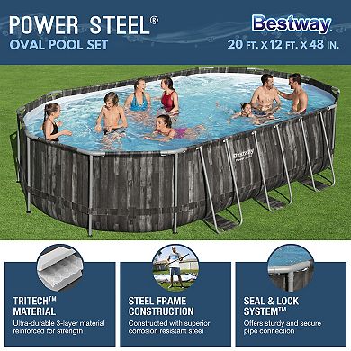 Bestway Power Steel 20' x 12' x 48" Oval Above Ground Outdoor Swimming Pool Set