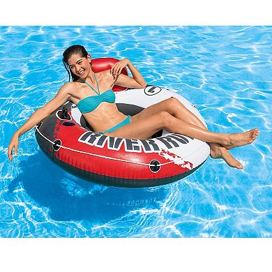 Intex River Run Inflatable Floating Water Tube Lake Pool Ocean Raft, Red & Blue