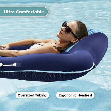 Aqua Leisure Large Inflatable Pool Float Lounger w/ Headrest and Hand Pump, Blue