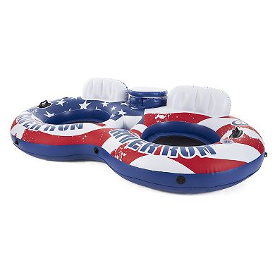 Intex 56855VM Inflatable American Flag 2 Person Pool Float with Cooler (2 Pack)
