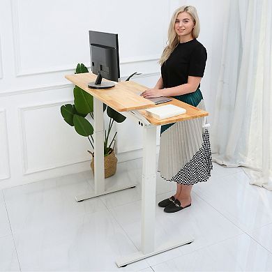 SDADI Adjustable Height Steel Frame 2 Tier Standing Desk w/ Crank, Black/Teak