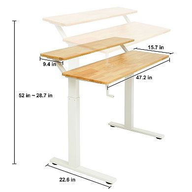 SDADI Adjustable Height Steel Frame 2 Tier Standing Desk w/ Crank, Black/Teak