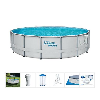 Summer Waves Elite 18ft x 48in Metal Frame Above Ground Pool Set w ...