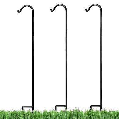 Ashman 92 Inch Shepherd's Hook Premium Metal Garden Plant Hanger, Black (3 Pack)