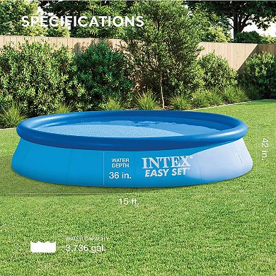 Intex Inflatable Easy Set Above Ground Round Swimming Pool Set With 15' Cover