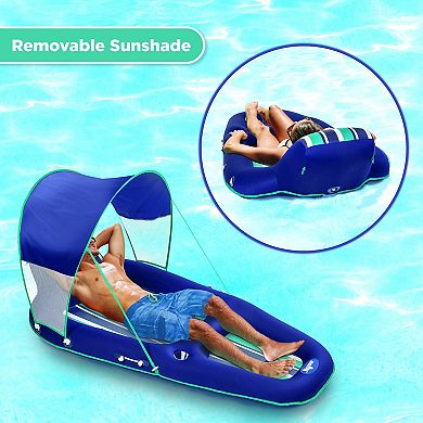 Aqua Leisure Luxurious Inflatable Pool Lounger Float w/ Sunshade Canopy, Blue