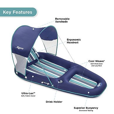 Aqua Leisure Luxurious Inflatable Pool Lounger Float w/ Sunshade Canopy, Blue
