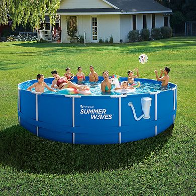 Summer Waves Active 18 Foot Metal Frame Above Ground Pool Set with Filter Pump