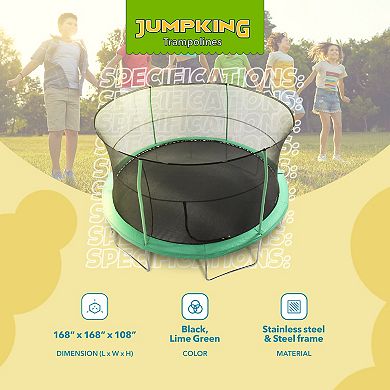 JumpKing JK1418C2 14 Foot Padded Enclosed Round Trampoline with G3 Poles, Green