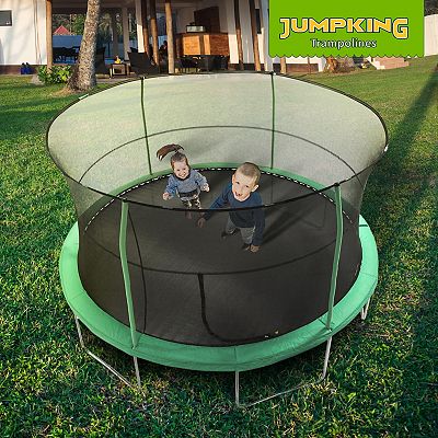 JumpKing JK1418C2 14 Foot Padded Enclosed Round Trampoline with G3 Poles Green