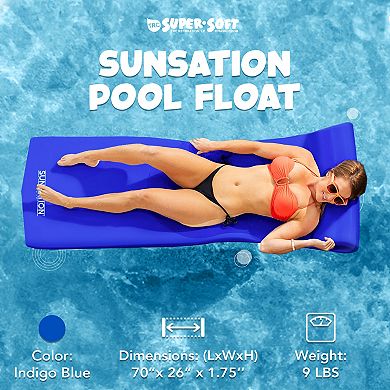 Trc Recreation Sunsation 1.75" Thick Foam Lounger Raft Pool Float, Indigo Blue