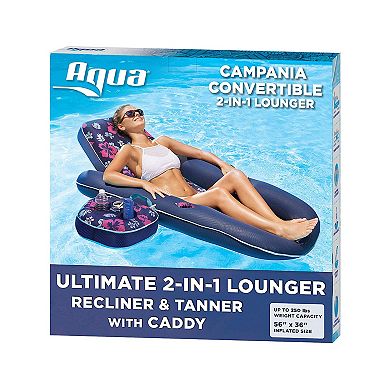 Aqua Leisure Campania 2 in 1 Pool Float w/ Caddy and Hand Pump, Navy Hibiscus