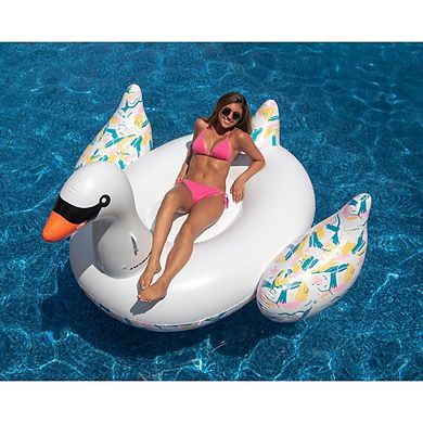 Giant Inflatable Swan Pool Float Bundled w/ Highroller Chip Inflatable Float