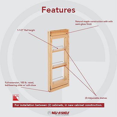 Rev-a-shelf 3" Pullout Wall Filler W/ Soft-close, 30" Height, 432-wfbbsc30-3c