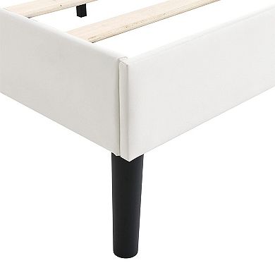 BIKAHOM Tufted Upholstered Platform Bed Frame w/Adjusting Headboard, King, White