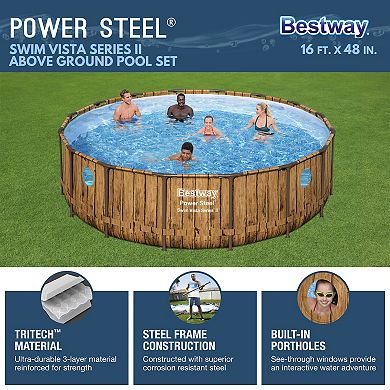 Bestway Power Steel Swim Vista 16' x 48" Round Above Ground Swimming Pool Set