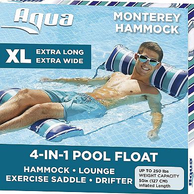Aqua Leisure Monterey XL Hammock 4 in 1 Inflatable Pool Float, Teal/Blue Stripe