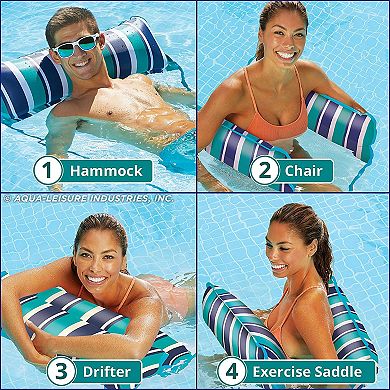 Aqua Leisure Monterey XL Hammock 4 in 1 Inflatable Pool Float, Teal/Blue Stripe