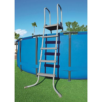 Bestway 52 In SteelPool Safety Ladder w/ No-Slip 9x36-Inch Vinyl Pool Ladder Mat