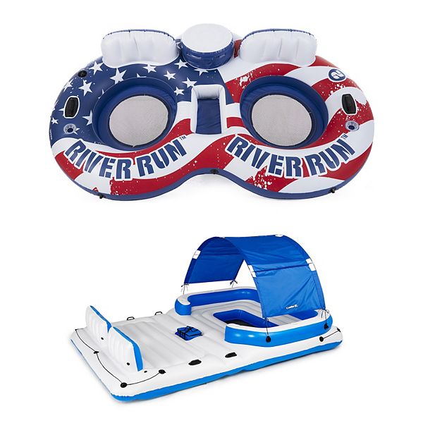 Intex American Flag 2 Person Pool Float w/ Tropical Breeze 6 Person Lake Raft - Multicolored