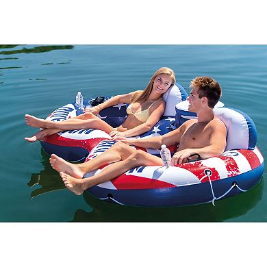Intex American Flag 2 Person Pool Float w/ Tropical Breeze 6 Person Lake Raft