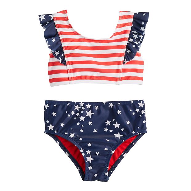 Baby Toddler Girl Jumping Beans Red White Blue Flutter Bikini Top Bottoms